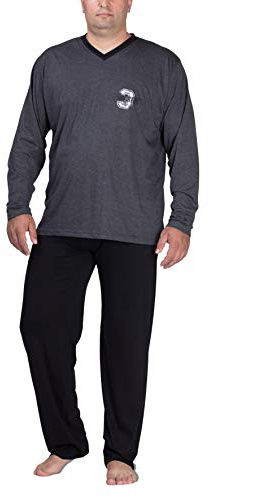 Moonline Schlafanzug Herren lang übergroß aus Baumwolle | Pyjama von Größe XXL bis 6XL, Zweiteiler aus weichem Baumwolljersey, bequemer Gummizugbund, lang, mit V-Ausschnitt