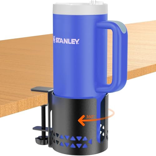 Deeper Desk Cup Holder Clamp for Table,360° Rotating Anti-Spill Cup Holder for Desk,Office Desk Accessories to Hold Coffee Mugs,Stanley YETI Bottles Holder