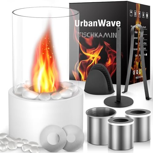 Tischkamin mit 2 verstellbaren Flammenringen,Tischfeuer für Indoor & Outdoor mit 2 Brennkammern bis 4H Brenndauer,Bio-Ethanol Kamin für Abendessen,Party,Balkon (White)