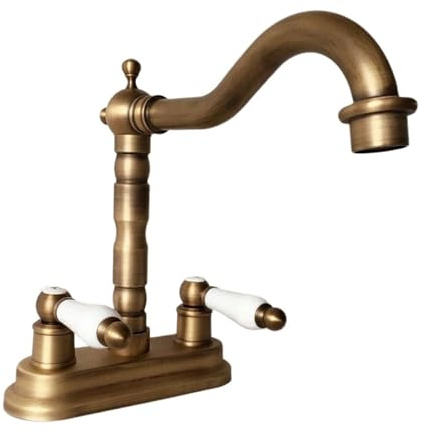 QuxetlRyz Robinetterie Murale Robinet d'évier de Cuisine à Bec pivotant en Laiton Antique rétro Vintage 2 Trous for lavabo de Salle de Bain robinets mélangeurs d'eau Froide et Chaude(High Style)