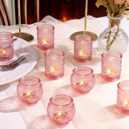 Glas Tee Lichthalter, Votive Kerzenhalter für Hochzeitszentrum, Verschiedene Parteien & Heimdekor (12, Rosa)