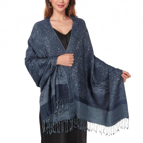 Damen Pashmina Schal — Stola Groß 200x68cm Weich Leicht Elegant mit Paisley Muster Ideal für Hochzeit Abend Party Alltag Reisen Frühling Herbst