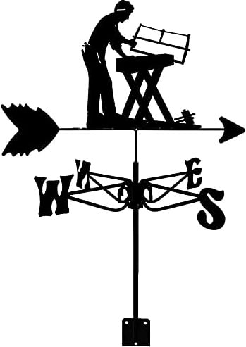 Wetterfahne mit Pfeilmuster, Zimmermann-Wetterfahne, Edelstahl, Retro-Bauernhof-Szene, Gartenpfahl, Windrichtungsanzeiger, professionelle Messwerkzeuge – Zimmermann