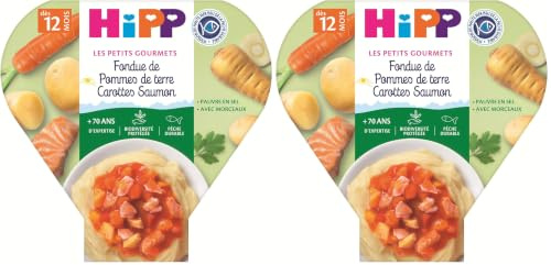 HiPP - Les Petits Gourmets - Fondue de PdT Carottes Saumon - Assiette - 230g (Lot de 2)