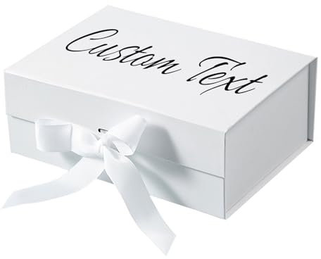 Personalisiert Geschenkbox mit Deckel & Schleifen Dein Eigener Beliebig Text Individuelle Geschenk für Hochzeit, Muttertag, Geburtstag, Weihnachten, Valentinstag (White)