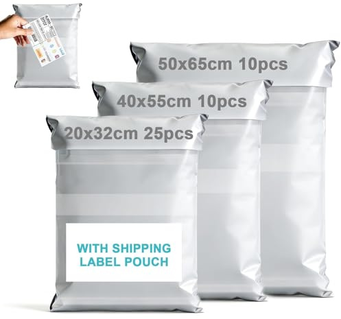 XRXYMQ 45 Stück Versandtaschen mit Tasche für Versandetikett 3Größen S/M/L | Versandtüten Undurchsichtig, Versandbeutel Warensendung, Versandtasche Reißfest, Shipping Bags, Onlinehandel, Retourenversand