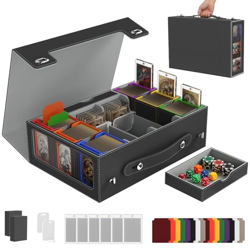 9in1 MTG Deckbox 6 Deck mit Tragbarem Griff,Commander Deck Box mit Display&WüRfelablage 2400+ Karten,Sammelkarten Aufbewahrungsbox mit35pt Magnetischen Kartenhaltern füR Top Loader Tcg Ptcg Sportkarte