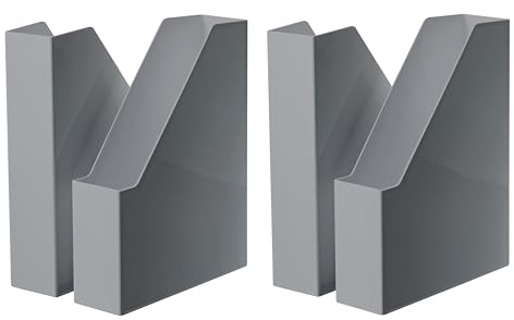 HAN Stehsammler i-LINE – 2 STÜCK, eleganter, moderner High-End Stehsammler für Hefte, Zeitschriften und Mappen bis Format DIN A4/C4, weiß, 16501-12 (Grau, 4er Set)