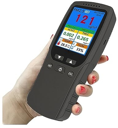 Monitor de Calidad del Aire 8 en 1, Detector formaldehído, medición Profesional, PM2.5/TVOC/HCHO, Temperatura y Humedad para Cocina y vehículos recreativos