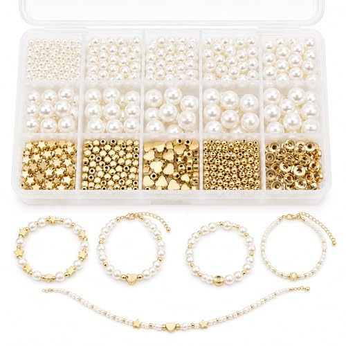 Nurila 720 Stück Goldene Perlen für Armbänder, DIY Schmuck Selber Machen | Bastelperlen zum Auffädeln für Halsketten, Handwerk und Schmuckherstellung (Ohne Zubehör)