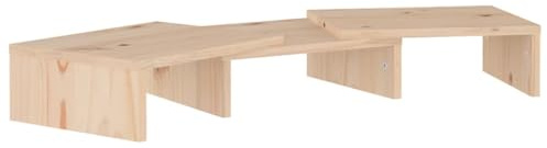 Augerqir Monitorstativ av massiv furu 60 x 24 x 10,5 cm med justerbar längd och vridbara hyllor, praktisk förvaring för tangentbord och multimedia