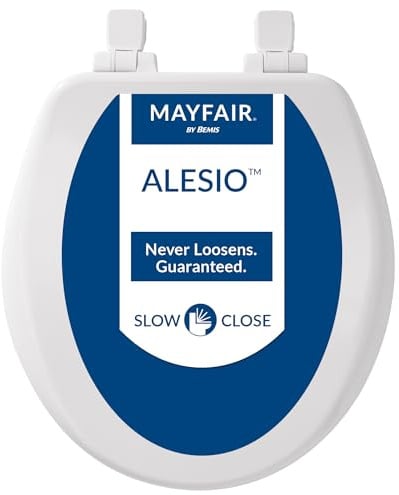 Mayfair 864SLOW 000 Toilet Seat Will Slow Close, Never Loosen and Provide The Perfect Fit, Round, Highly Stylized Durable Enameled Wood, White