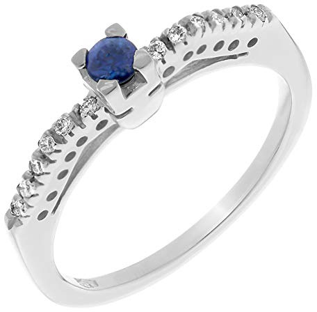 Orphelia Damen-Ring 750 Weißgold rhodiniert Diamant (0.18 ct) weiß Rundschliff Saphir - RD-33010