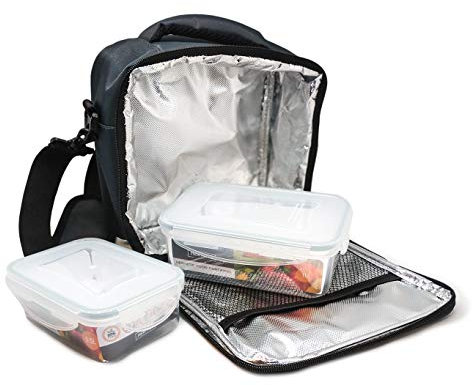 NERTHUS Gris + 2 Rec Grey Lunch Bag + 2 Hermetic Containers, Acero Inoxidable, 2 Tuppers