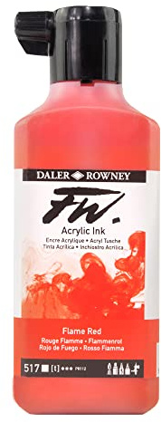 Daler-Rowney FW Acrylic Artists Ink, 180ml/6oz Plastic Bottle, Flame Red (D160181517)