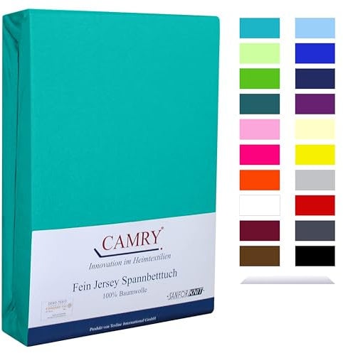 Camry Spannbettlaken 140x200cm - 160x200cm Türkis Baumwolle Bettlaken Jersey Spannbetttuch Oeko-Tex 100