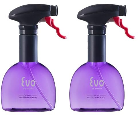 Evo Oil Sprayer Minis, Non-Aerosol for Olive, Cooking Oils, and Vinegars, Purple, 8-Ounce Capacity, Set of 2