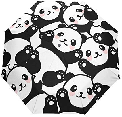 RXYY Tier Niedlich Panda Muster Falten Auto Öffnen Schließen Regenschirm für Frauen Männer Jungs Mädchen Winddicht Kompakt Reise Leicht Regen Regenschirm