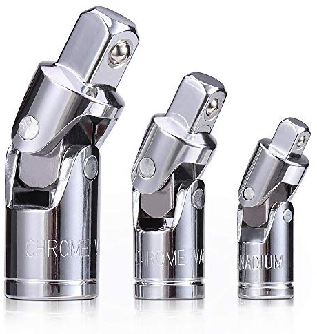 3PCS Universal Joint Socket Set, Chrome Vanadium Steel Swivel Socket Adapter Set, 1/4IN, 3/8IN, 1/2IN Drive Universal Joint Set