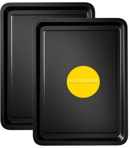 2-Pack - Essentials Baking Tray Set 32cm - Easy Cleaning Baking Tray/Pan, Non-Stick Tin, Multi-Pack Set Oven Trays - Dishwasher Safe and Easy Clean by KITCHENEUR® …