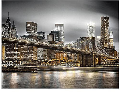 DIY 5D Diamant Painting Bilder Set, Round Drill New York City Nacht 25x40cm DIY Diamond Painting Set Full Strass Stickerei Kreuzstich Bilder Arts Craft Diamant Malerei Wall/Eingang/Büro Dekorationen