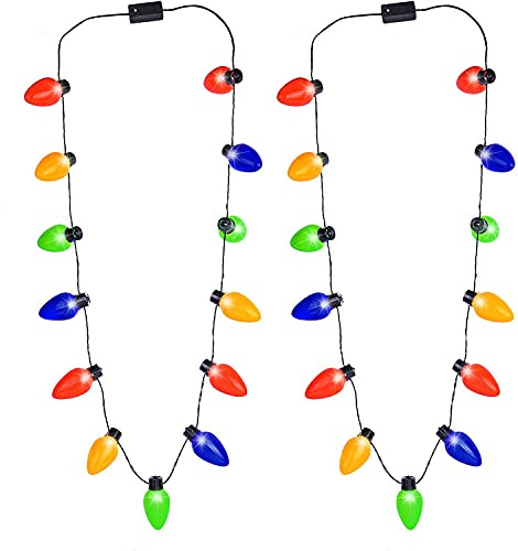 Qpout 2 Pack Light up Led Christmas Bulb Necklace（13 Lights） Combo Ugly Sweater Christmas Party Kit for Women Men Girls Xmas Party Favor Decoration Supplies