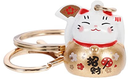 Chat porte-bonheur porte-bonheur Porte-clés Style japonais Maneki Neko Chat porte-bonheur Porte-clés Porte-monnaie Pendentif Mascotte Sac à main Décoration Nouvel An, doré, 8.5X3X2CM