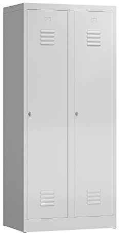 Lüllmann SPIND SPINT voll verschweißt Komfort Stahl-Kleiderschrank Gaderobenschrank 2 türig Doppel-Spind 400mm Lichtgrau 515120 (RAL 9003 signalweiß)
