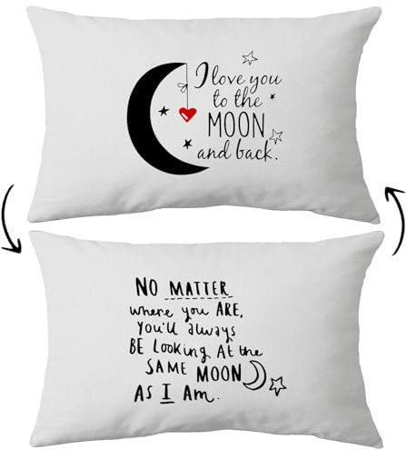 Wende-Kissenbezug mit Aufschrift I Love You To The Moon And Back, 30,5 x 50,8 cm, Heimdekoration, Geschenk für Fernbeziehungen, Liebe, Hochzeit, Ausgehen, Paare, Geschenk (weiß)