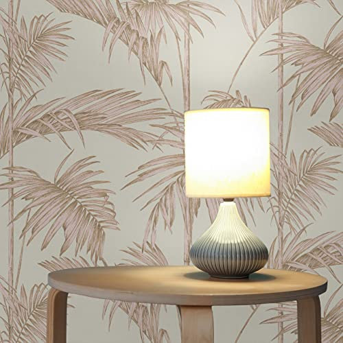 TADESSI Carta da parati in tessuto non tessuto con foglie di camilla M1-No.1577 rosa beige palme per soggiorno, camera da letto, cucina