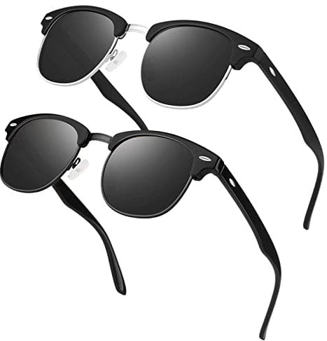 LINVO Polarisiert Sonnenbrille Herren Damen Retro Klassisch Halbrahmen 100% UV400 für Reisen, Fahren und Angeln