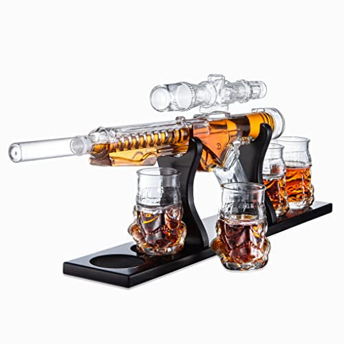 Stormtrooper Blaster Dekanter Set, Geschenke für Männer, Papa – Star Wars Sci-Fi Blaster Force Gun Whiskey & Wein Set 750 ml – Energized Particle Weaponry Elegant Dekanter 61.0 cm – 4 x Trooper-Shots