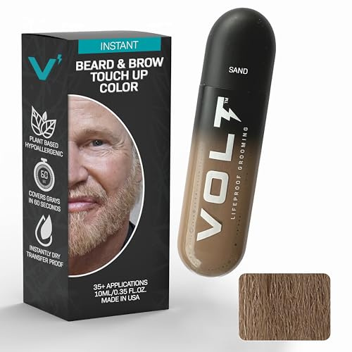 VOLT Grooming Instant Beard Color Paquete individual - Cepillo de secado rápido resistente a las manchas y al agua en color para barbas y bigotes - 0.35 onzas líquidas (10 ml), arena (rubia)