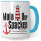 Moin ihr Spacken Tasse Kaffee-Tasse Geschenkidee für Norddeutsche Norddeutschland Meer Nordsee Ostsee Kaffeebecher (Weiß/Blau)