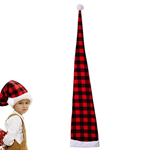 Fopytu Santa Hats Für Erwachsene, Extra Weihnachtshüte, Red Black Plaid Weihnachten Hut, Santa Claus Kostüm Kopfbedeckung Für Weihnachten Neujahrsfeiertagsfeier