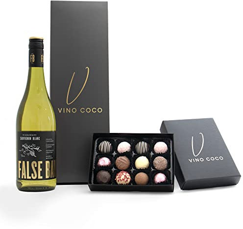 Vino Coco Sauvignon Blanc White Wine Gift Set | Sauvignon Blanc Gift Set with 12 Luxury Chocolate Truffles - 13.5% ABV