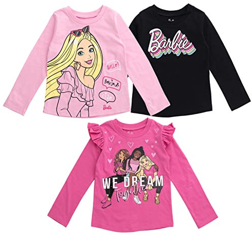 Barbie Lot de 3 t-shirts pour filles de petite à grande enfant, Rose/noir, 6