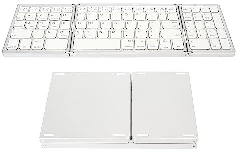 Clavier Bluetooth Pliable, Clavier sans Fil à 3 Volets Mini Clavier Pliable Portable, Clavier de Poche Ultra Fin Rechargeable pour OSX pour Android pour Windows (Blanc argenté)
