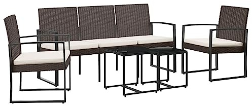 vidaXL Garten Essgruppe 5-TLG., Gartenmöbel Set mit Kissen, Gartengarnitur Tisch Stuhl Bank, Sitzgruppe Modulares Design, Braun PP-Rattan