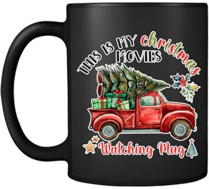 Getagift This is My Christmas Movie Watching Mug, with red Christmas Truck/Christmas Tree, Black Satin Cup/Mug.