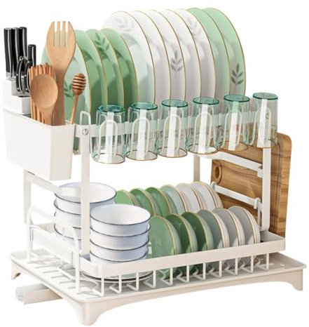 Taotigzu Escurreplatos,escurreplatos sobre Fregadero,escurridor de Platos de 2 Niveles,Cocina,Blanco,42 * 30 * 29cm (Blanco)
