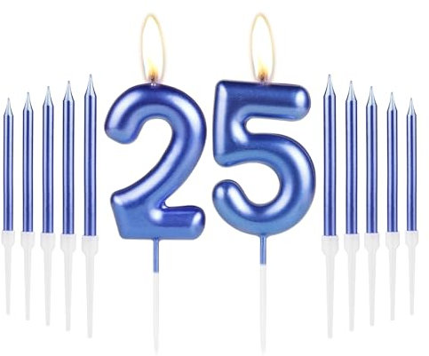 Royal Blue Happy 25th Birthday Candles Set, Number 25 Candle, Party Cake Toppers for Girl Boy Women Men, Birthday Decorations, Wedding Anniversary
