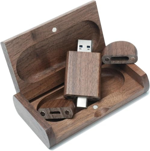 Yaxiny USB Stick 3.0-64GB OTG USB C Speicherstick 64GB 2-in-1 Type C Flash Laufwerk Mini Walnusskiste Memory Stick Externe Pen Drive für MacBook Pro,Android Handy,Pad,Laptop UND Computer