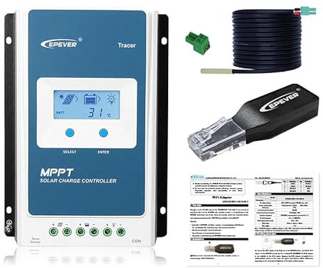 EPEVER MPPT Solarladeregler 30A 12V/24V Auto Max PV 100V 390W/780W Solarpanel Regler EPEVER WiFi Adapter +RTS für Gel AGM Versiegelte überflutete Lithium-Batterie, 30A+WIFI+RTS