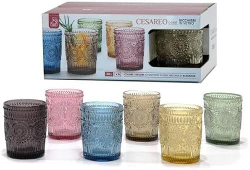 Generic Set 6 Bicchieri calici Colorati Da 300ml In Vetro Per Acqua E Vino Bicchiere Colorato decori, ec300