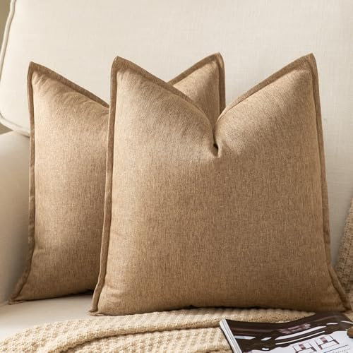 Yaertun 2er Set Leinen Reine Farbe dekorative Kissenbezug Moderne Kissenbezüge Schlafzimmer Sofa Wohnzimmer Dekokissen Bett Kissenhülle Sofakissen 55 x 55 cm Kamel