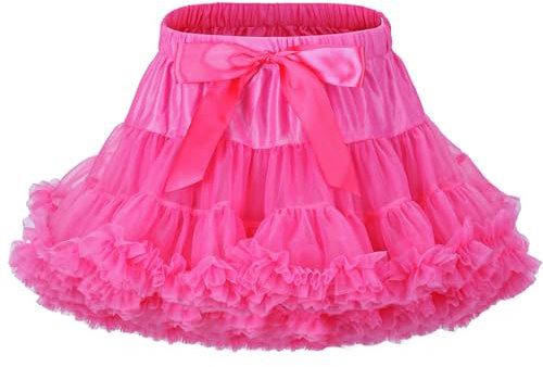 LACOFIA Gonna Tulle per Bambina Gonna tutù per Bambine e Ragazze a Strati con Volant Gonne da Principessa a Vita Elastica Mini Gonna Bolla per Feste Danza Rosa 8-10 Anni