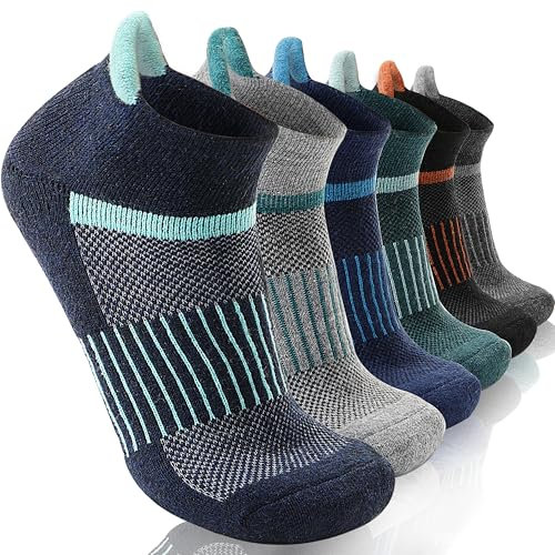 MOSEY KOSY 6 Pairs Merino Wool Women Men Unisex Ankle Running Walking Hiking Work Thermal Winter Warm Socks Compression Support Breathable Thick Cushion Socks(Mixed Color A,3-7)