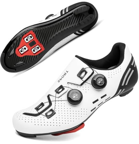 Solamni Fahrradschuhe Herren Damen Rennrad | SPD/SPD-SL/Look Delta Klicksystem | Radsportschuhe Kompatibel mit Peloton Bike & Roadbike Weiß