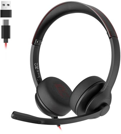 Headset with Microphone for PC/Laptop, Wired Headset with Noise Cancelling Mic, All-day Comfort, Lightweight Computer Headset for Home Office, Call Center, School, Remote Work